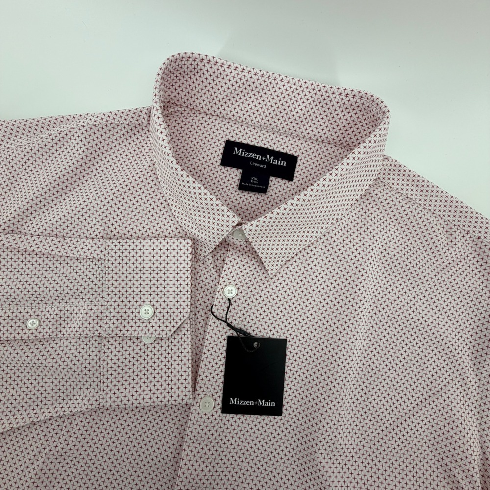 NWT Mizzen+Main Leeward Dress Shirt Mens XXL White Wine Plus Print Trim Fit